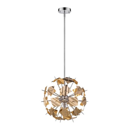 Branam 5 Light Pendant, Chrome + Champagne